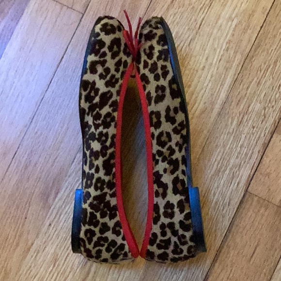 French Sole Jane Winkworth India Leopard Hair Red Trim Leather Ballet Flats 35 - Picture 4 of 9